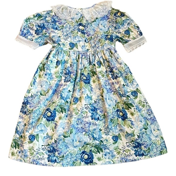 Vintage Iris & Ivy Party Dress Cottagecore Floral Print Sheer collar & Bows 6X - Picture 6 of 7